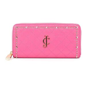 Juicy Couture JC Leather Wallet Hot Pink Studs Accordion Style Zipper Large